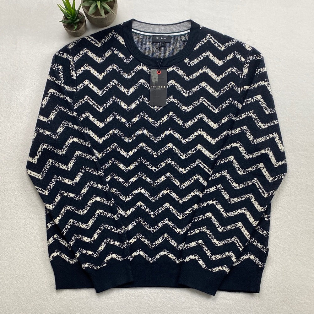 Ted Baker London Sesil Long Sleeve Zig Zag Jacquard Crewneck Pullover Sweater